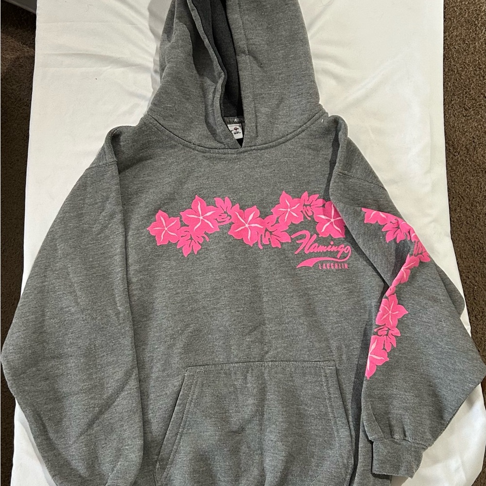 Youth Gray Hoodie with Fuchsia Floral Design
